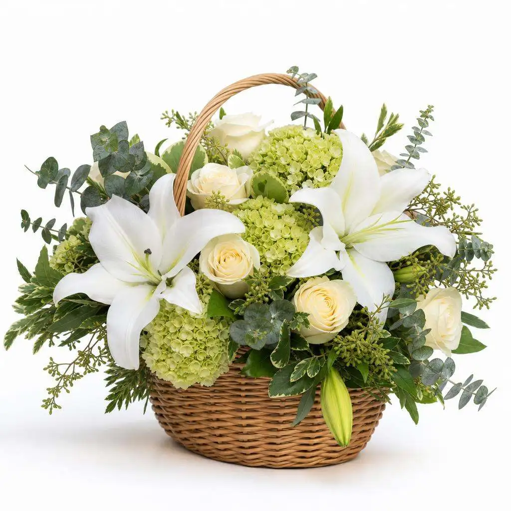 Sympathy basket arrangement by Bentley Florist