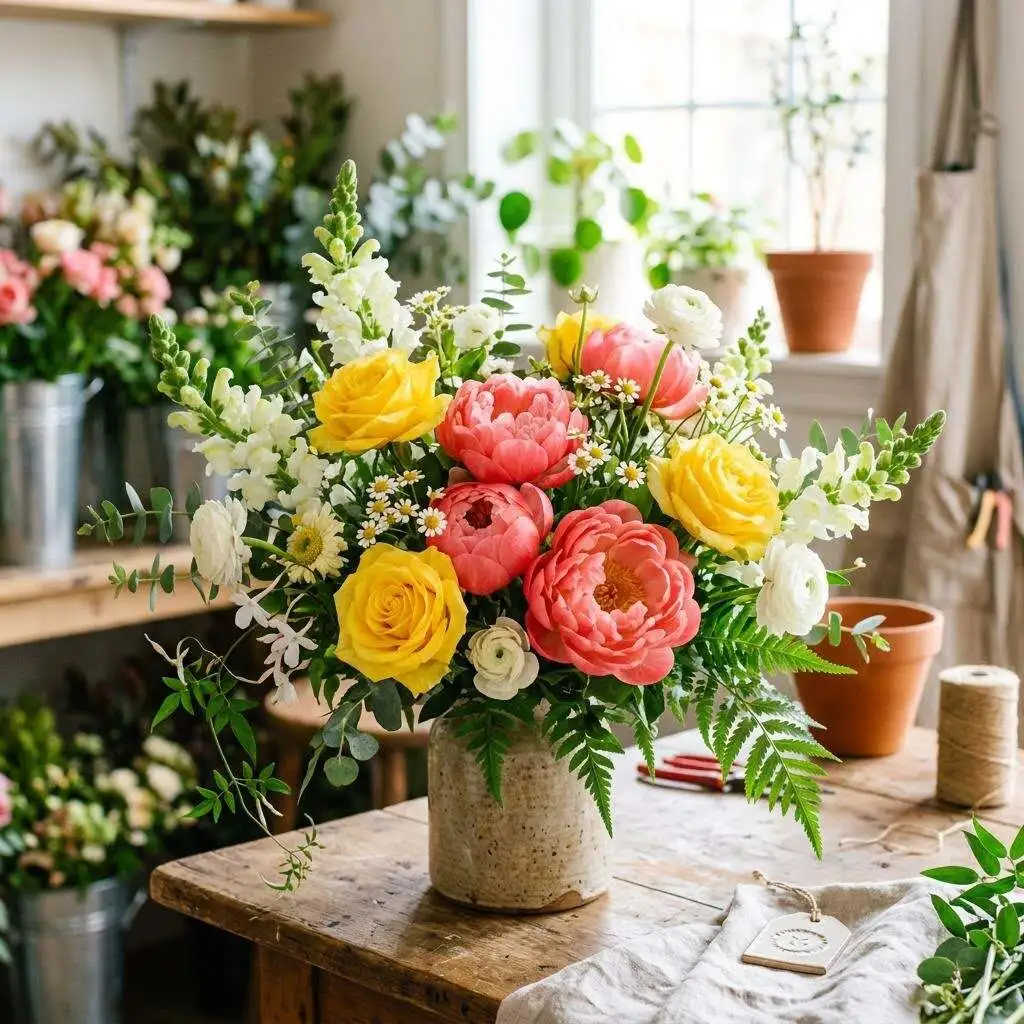 A cheerful floral arrangement crafted for a Flint-area customer