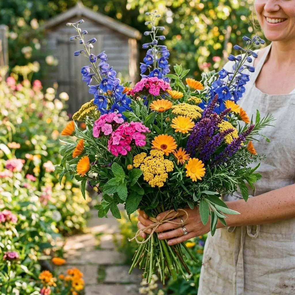 A hand-designed cottage garden bouquet showcasing floral artistry