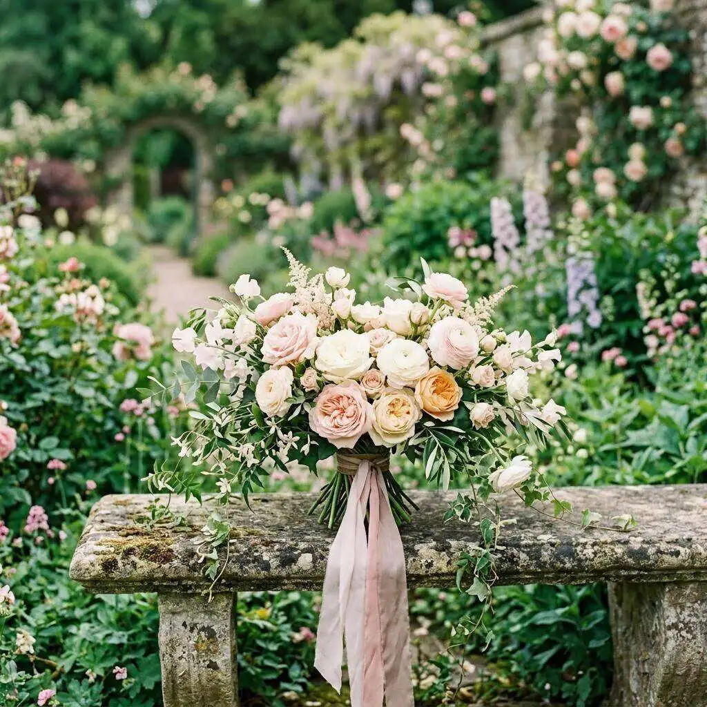 Romantic garden-style arrangement in soft mixed tones