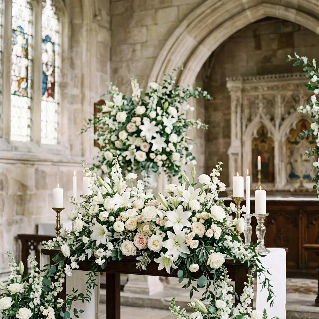 Ceremony flower planning guide cover with a soft floral arch arrangement