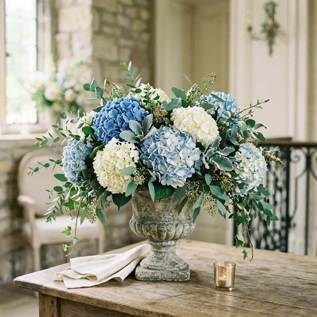 Hydrangea in a loose, natural arrangement for Goodrich, Michigan