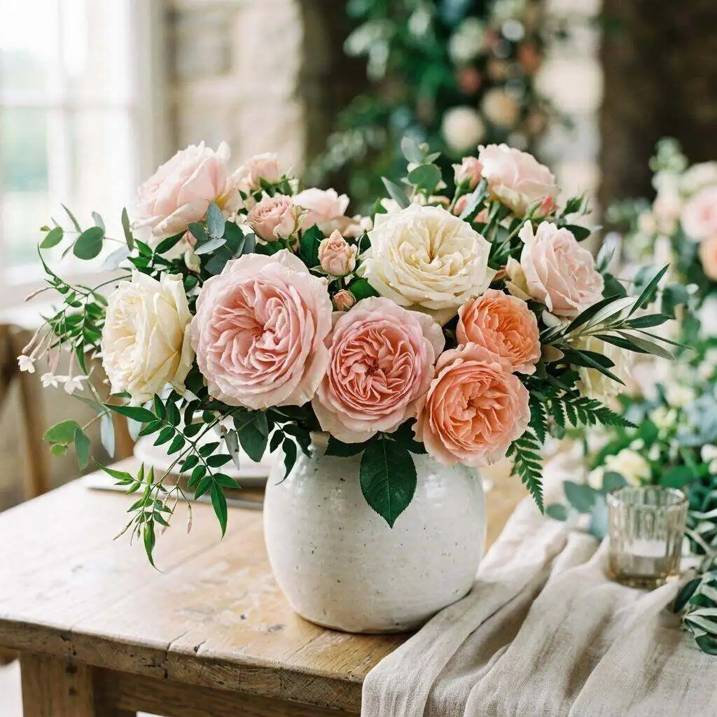 Elegant arrangement of garden roses